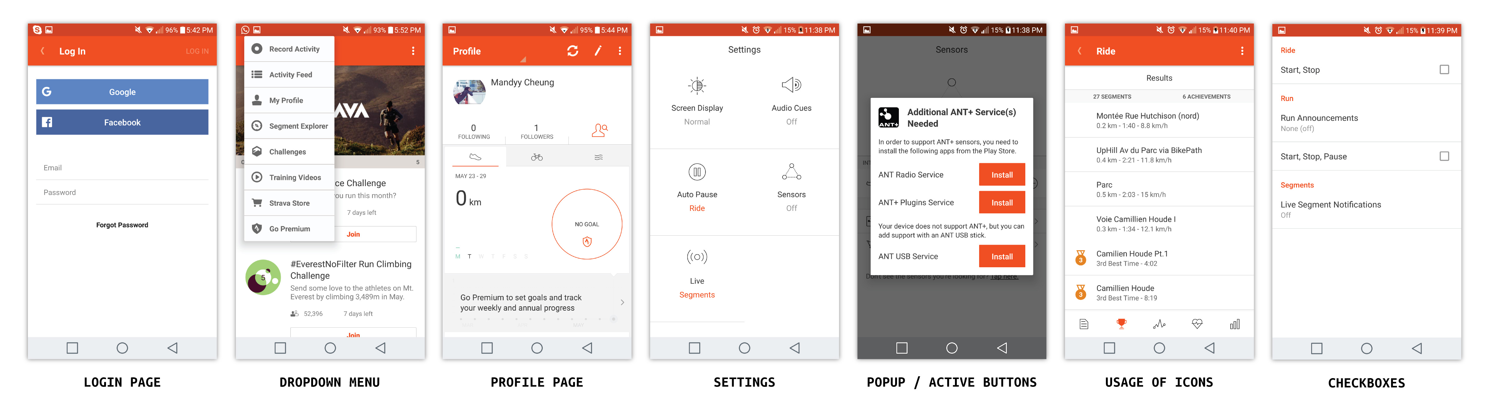 Screenshot of Strava Android app